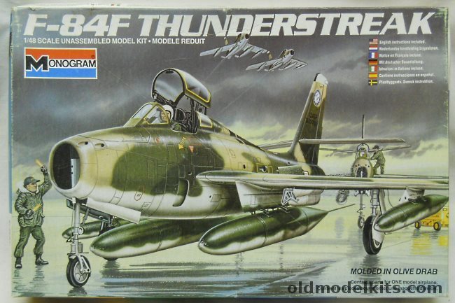Monogram 1/48 F-84F Thunderstreak with Bomb and Cart - Texas Air National Guard (camo) or Commanding Officer of 131 Tactical Fighter Wing Missouri Air Guard (natural finish), 5432 plastic model kit